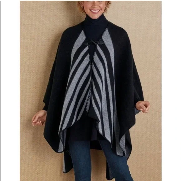 Soft Surroundings Whistler Poncho wrap cape black - Picture 1 of 6
